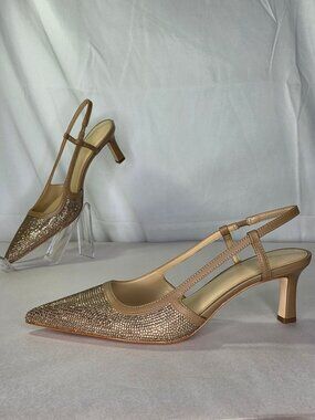 Michael Kors Alora Mid Sling Pump - Husk Hot Fix Stones, Size: 9 M